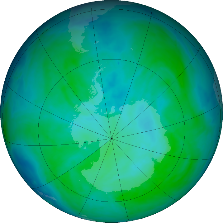 Antarctic ozone map for 02 January 2016
